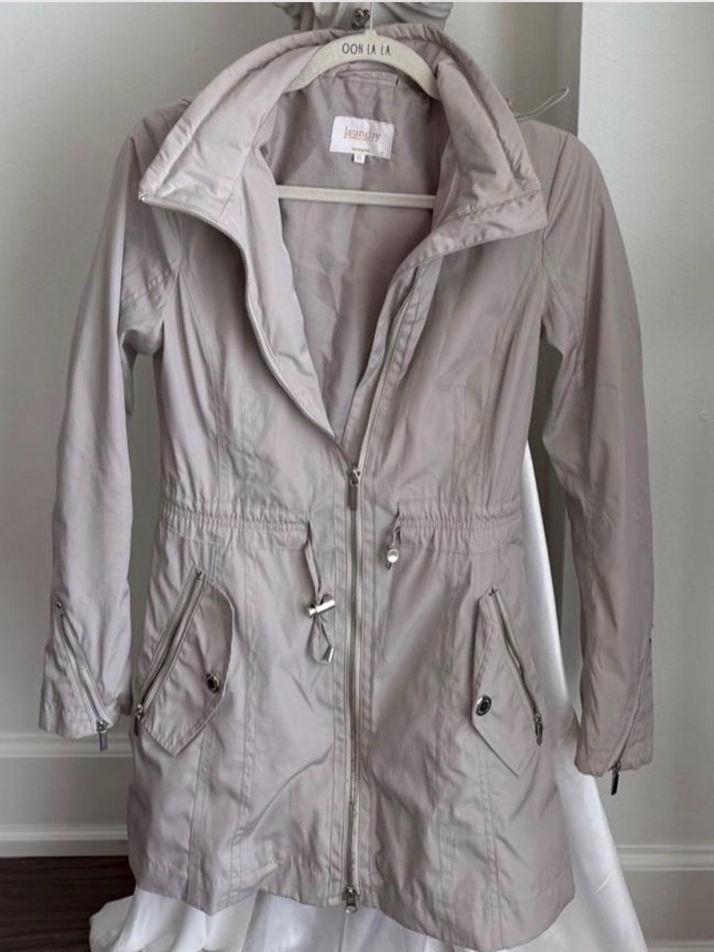 Laundry By Shelli Segal Light Gray Drawstring Trench Anorak